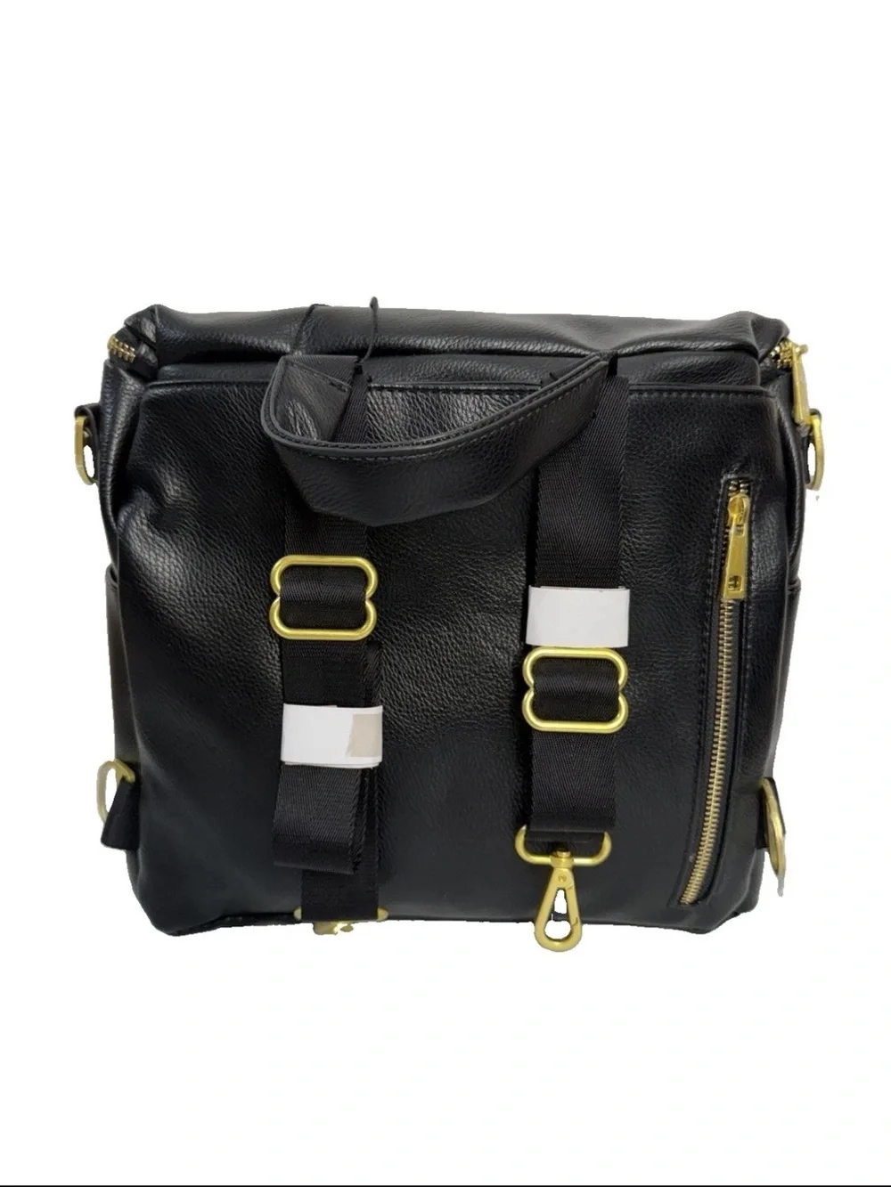 Fawn Design The Mini Black Faux Leather Backpack Diaper Bag Purse with Pockets